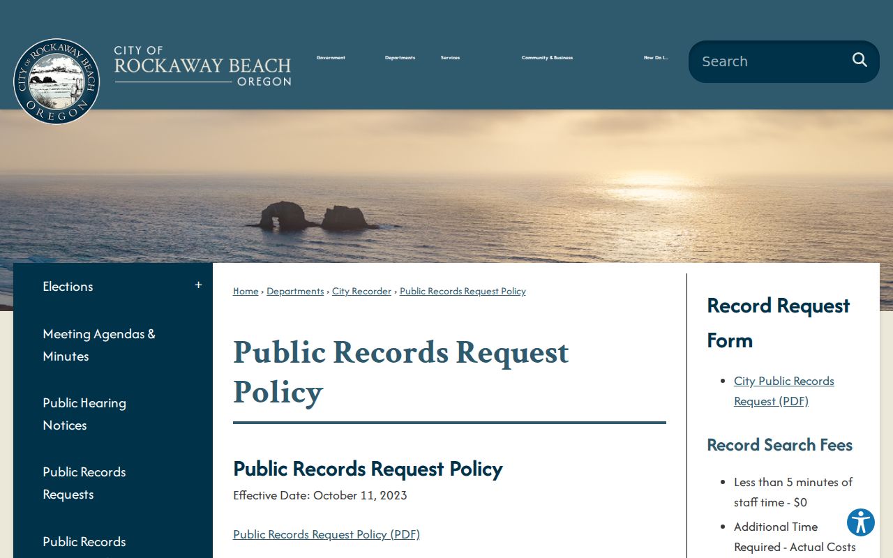 Rockaway Beach criminal records public request policy