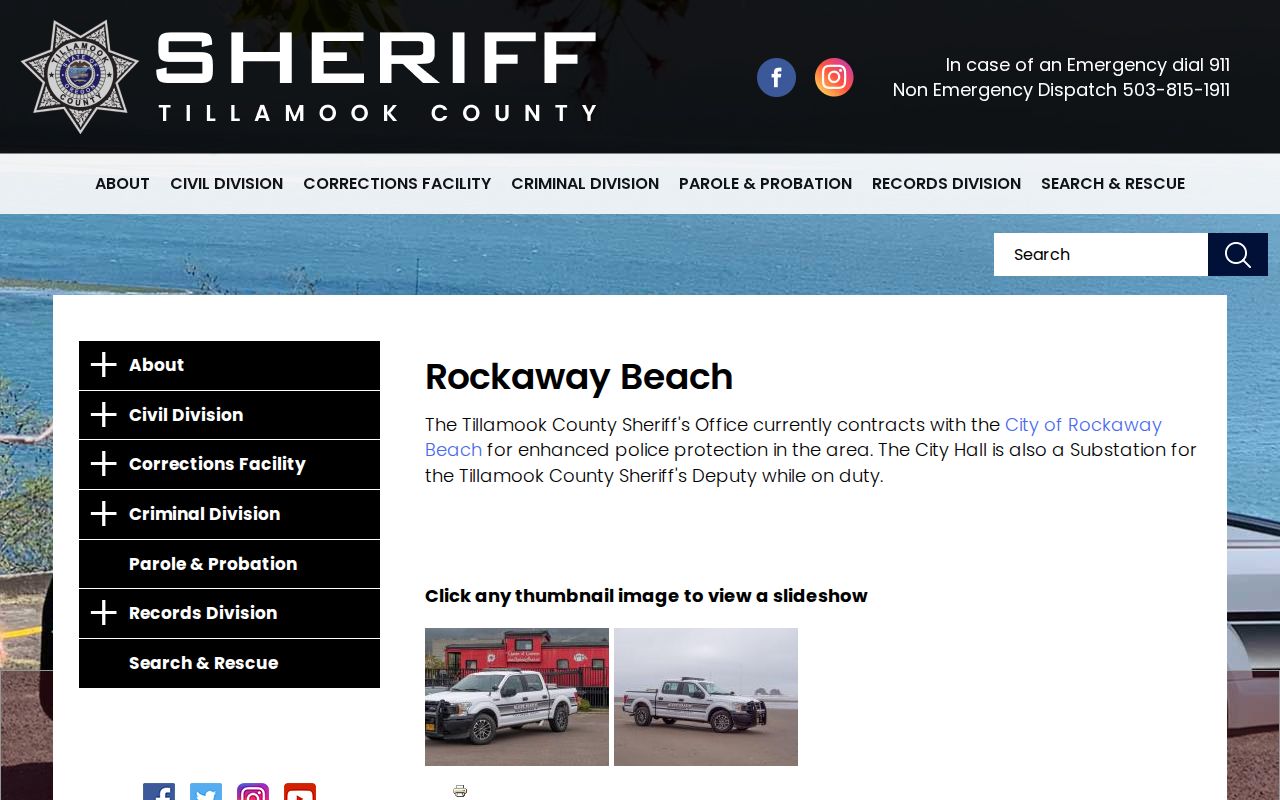 Rockaway Beach criminal history Sheriff contract policing page