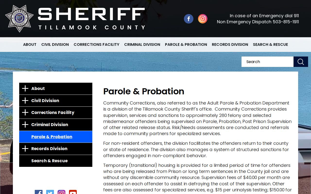 Tillamook County criminal history and Community Corrections services