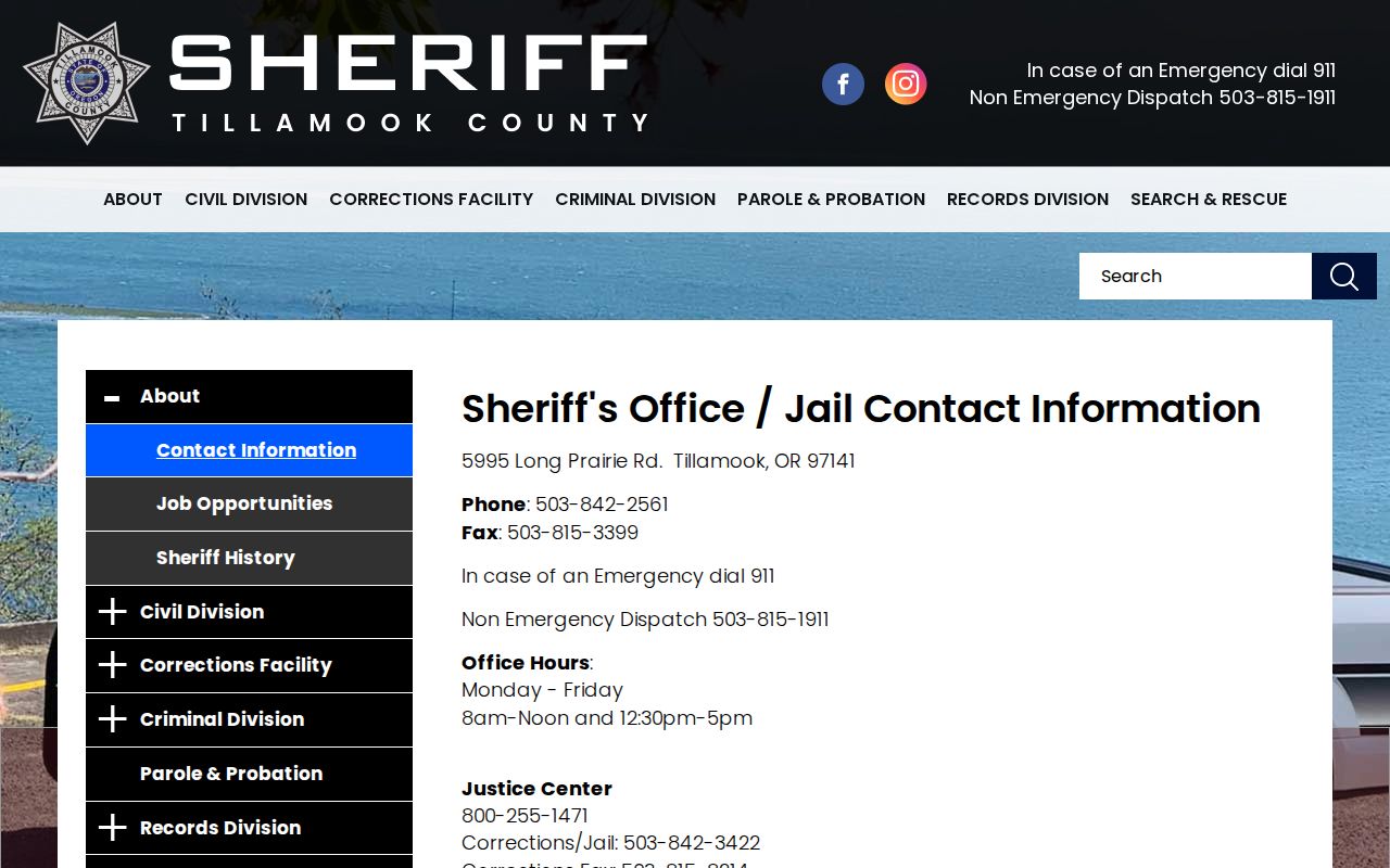 Tillamook County criminal records Justice Center contact directory