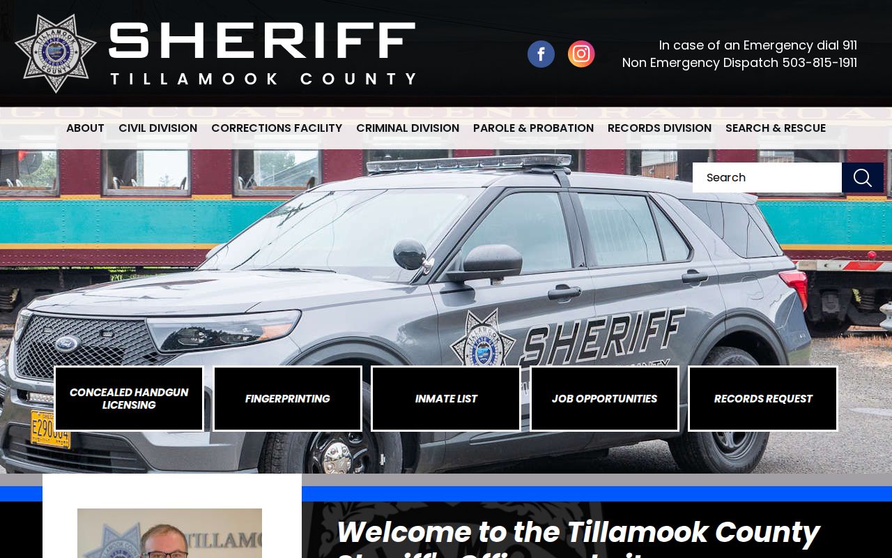 Tillamook County criminal history and Sheriff services