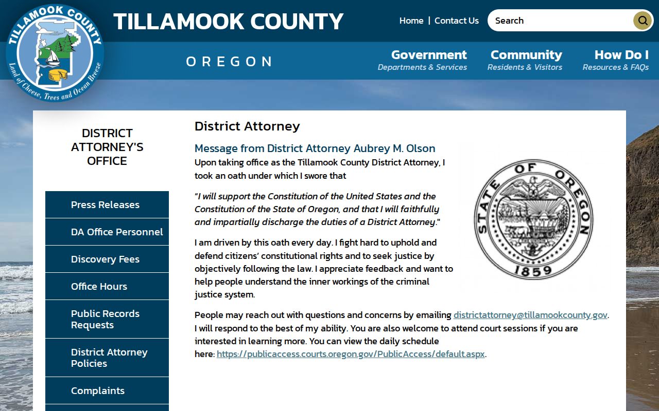 Tillamook County arrest history District Attorney charging office