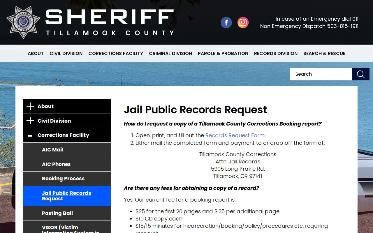 Tillamook County arrest history jail records request