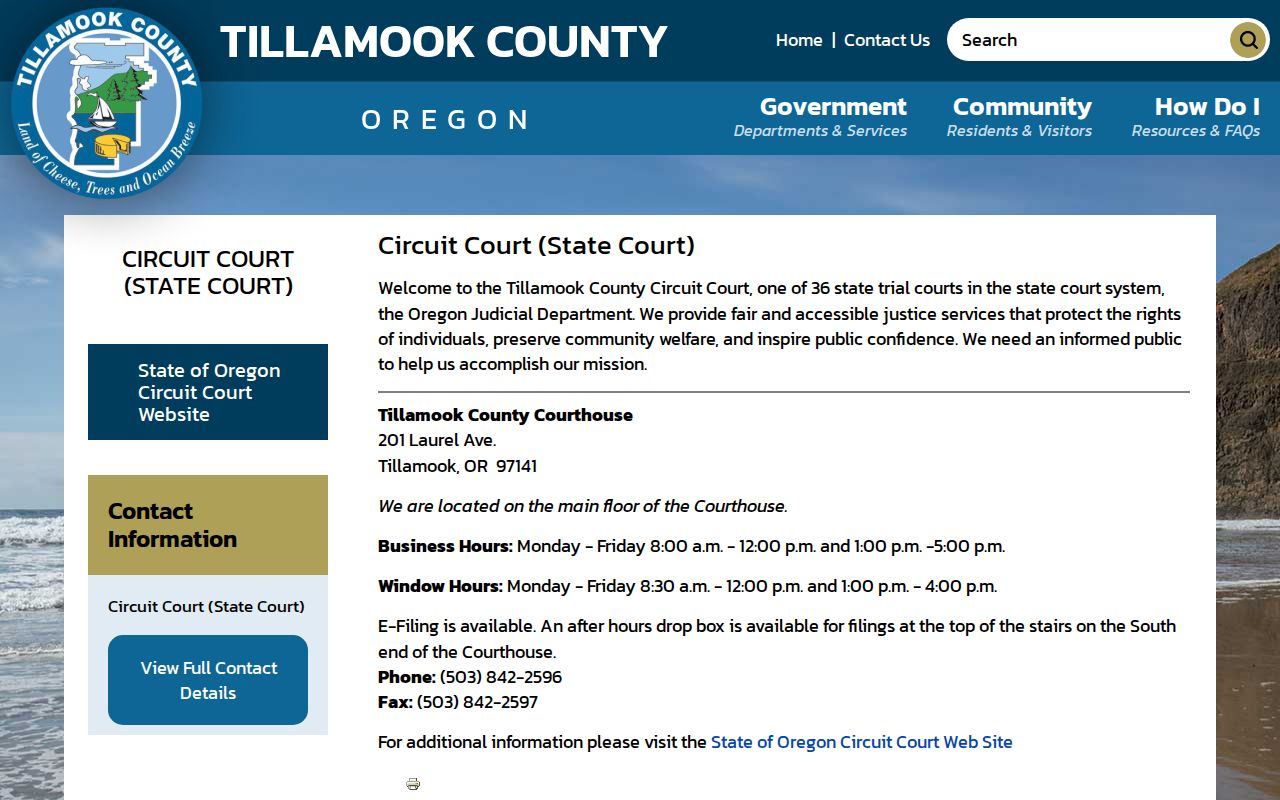 Tillamook County criminal court cases local Circuit Court page