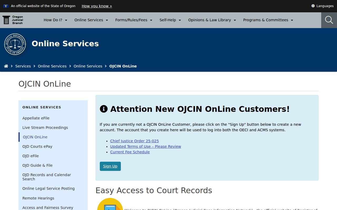Tillamook County criminal court cases OJCIN access