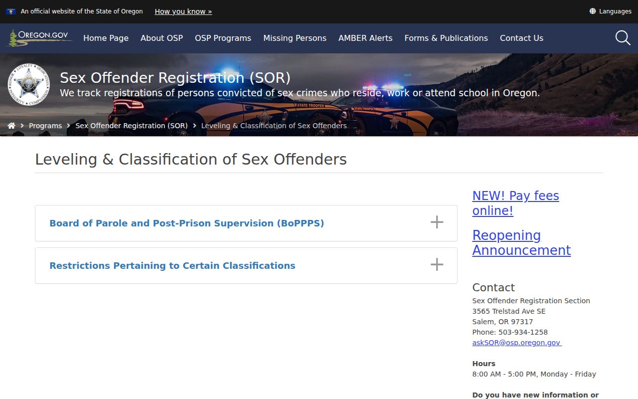 Tillamook County sex offender registry laws and classification